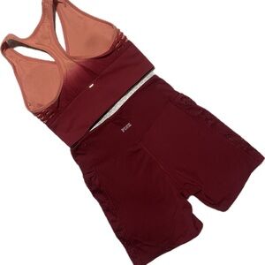 PINK Victoria's Secret Burgundy and Dusty Rose Sports Bra & Bike Shorts Set